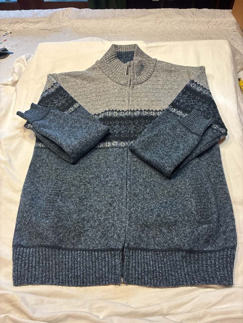 Herothorn Men's XL Full-Zip Fleece-Lined Nordic Knit Cardigan Sweater